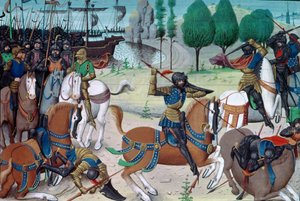 Ms 5089-90 La Battaglia di Hastings, 14 ottobre 1066, da Chronique des Empereurs di David Aubert da Flemish School