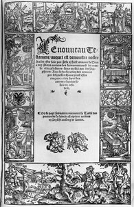 Pagina del titolo del Nuovo Testamento di una traduzione francese di Jacques Lefevre d