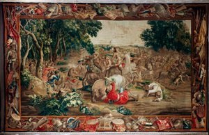 Palazzo (Schlossanlage Schleißheim). Arazzo fiammingo. Atelier di Bruxelles Judocus De Vos. Design Lambert De Hondt. Imboscata. Lana e seta. Ca 1715 - 1724. da Flemish School