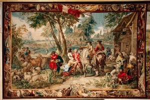 Palazzo (Schlossanlage Schleißheim). Arazzo fiammingo. Atelier di Bruxelles Judocus De Vos. Design Lambert De Hondt. Saccheggio. 400x595cm. Lana e seta. Ca 1715 - 1724 da Flemish School