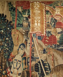 Museo parrocchiale di arazzi di Pastrana. Arazzo fiammingo. Conquista di Tangeri. Serie Conquiste del re Alfonso I del Portogallo. Tournai da Flemish School