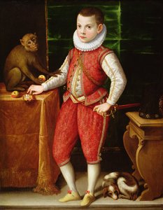 Ritratto di un giovane nobile con una scimmia e un cane, c.1615