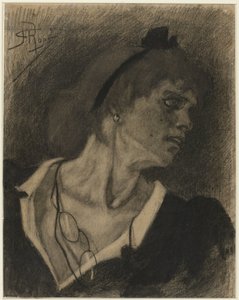 Busto di una donna con lorgnette e collana