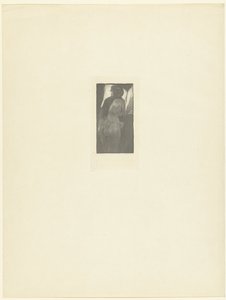 Donna semi-nuda con bastone si appoggia su un grande libro (L