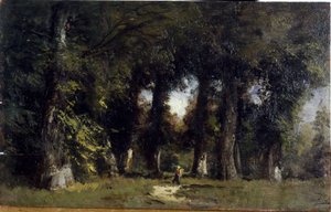 Bordo della foresta (fronte), Paesaggio animato (retro), tra il 1850 e il 1860 da Félix Ziem