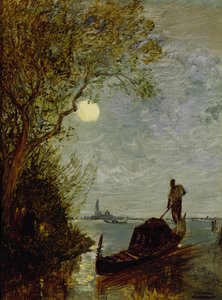 Scena al chiaro di luna con gondola