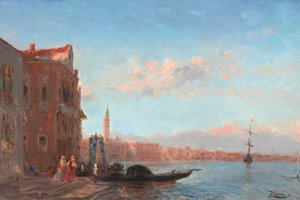 Personaggi che escono da un palazzo, Canal della Grazia da Félix Ziem