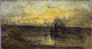 Curva del fiume (fronte); tre studi (retro), tra il 1850 e il 1860 da Félix Ziem