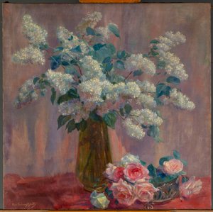 Lillà e rose (olio su tela)