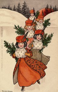 Cinque bambine con manicotti da Florence Hardy