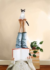 Un gatto che legge, tutto tranquillo