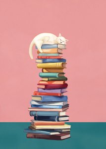 Gattino coccolone su libri colorati da Flow Line