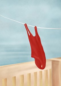 Costume da bagno rosso sul balcone