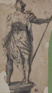 Statua di guerriero in piedi, da dietro