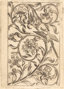 Ornamento di vite con due uccelli da Follower of Master of the Playing Cards