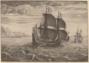 Nave a Vela con Due Bandiere da Follower of Pieter Bruegel the Elder