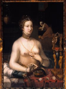 La signora alla sua toilette Dipinto della Scuola di Fontainebleau. Intorno al 1560. Dim. 1,05 x 0,76 m. Digione, Museo delle Belle Arti da Fontainebleau School