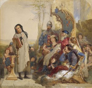 Chaucer alla corte di Edoardo III - Versione acquerellata da Ford Madox Brown