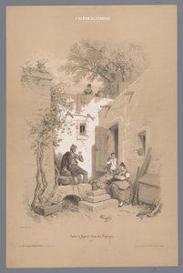 Genitori con bambini presso la loro casa di campagna da Fortuné Ferogio