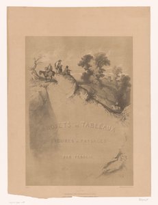 Frontespizio con paesaggio roccioso e viaggiatori lungo una gola (serie Studi di paesaggi e figure di Férogi)