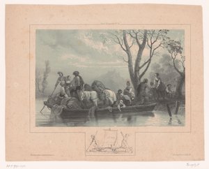 Traghetto con cavalli e passeggeri