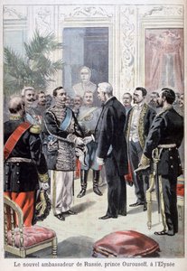 Il principe Ourousoff, ambasciatore della Russia che incontra Félix Faure, 1898 da Fortuné Méaulle