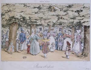 Bambini e bambinaie nel parco, dalla serie Tableau de Paris, inciso da C. Motte da Fortune Delarue