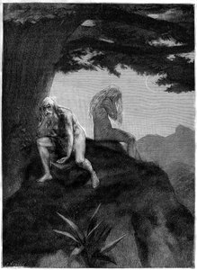 Adamo ed Eva. Disegno di graves di Meaulle, che illustra la poesia di Victor Hugo 