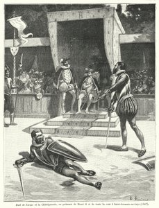 Duello tra Guy Cabot de Jarnac e François de Vivonne, Signore de la Chataigneraie davanti a re Enrico II di Francia e tutta la sua corte a St Germain-en-Laye