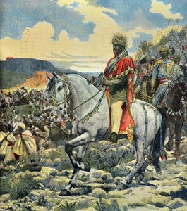 Ritratto equestre di re Menelik 2 durante la battaglia di Adoua