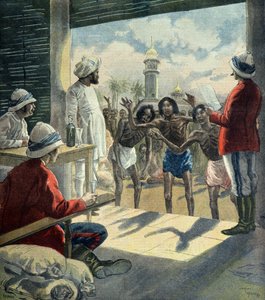 Gli indù chiedono aiuto agli inglesi durante la grande carestia del 1896-1897 (Incisione) da Fortune Louis Meaulle
