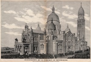 Inaugurazione della Basilica del Sacro Cuore a Montmartre nel 1891 (aspetto del monumento come sarà dopo il completamento) - Incisione di Meaulle nel 1891 da Fortune Louis Meaulle