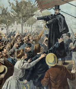 Paul deroulede durante una manifestazione a Parigi nel 1898 (Incisione)