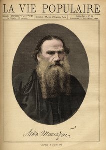 Ritratto di Lev Tolstoj (1828-1910), scrittore russo. Illustrazione di F. Meaulle. Incisione del 1890 in "La vie populaire". Collezione privata
