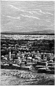 Siria: Damasco intorno al 1900 - Cimitero musulmano - incisione di Meyer e Meaulle dal libro "All