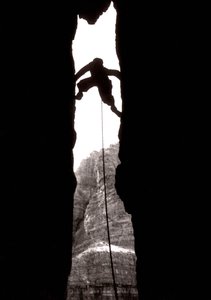 "Ah meraviglia!": il grande camino sulla cima principale di Lavaredo, Dolomiti, Trentino Alto Adige, Italia