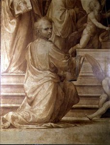 Pala del Gran Consiglio, dettaglio che raffigura un giovane santo inginocchiato da Fra Bartolomeo