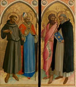 San Francesco e un santo vescovo, San Giovanni Battista e San Domenico, fine anni Venti del Quattrocento (tempera e foglia d