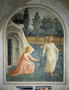 Noli me tangere. Gesù Cristo risorto rifiuta di essere toccato da Santa Maria Maddalena. Affresco di Guido di Pietro da Fra Angelico