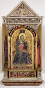 Il trittico dei Linaiuoli (con ante aperte): La Vergine e il Bambino in trono con San Giovanni Battista e San Marco, 1433 da Fra Angelico