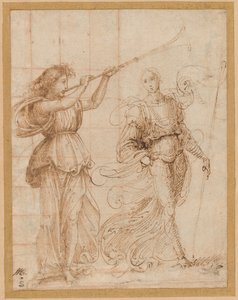 Un angelo che suona una tromba e un altro che tiene uno stendardo da Fra Bartolommeo