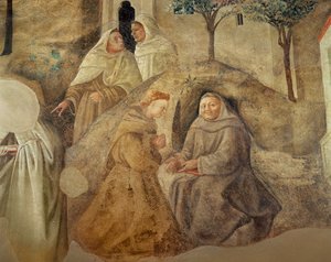 La Riforma della Regola Carmelitana, dettaglio di quattro frati carmelitani