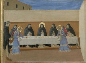 Gli angeli servono la cena ai frati. Polittico di Cortona (dettaglio della predella), ca 1437 da Fra Giovanni Angelico da Fiesole