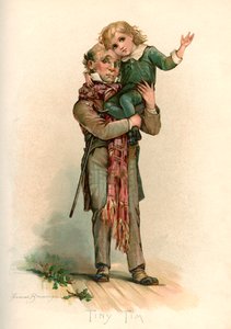 Bob Cratchit che porta Tiny Tim