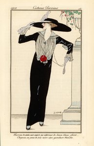 Donna in abito di raso nero, cappello di seta nera da Francesc Xavier Gosé