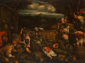 Raccolta autunnale (Vendemmia), 1585-90 (dettaglio) da Francesco Bassano