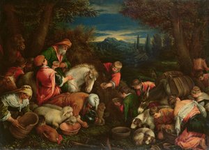 Giacobbe e Labano al pozzo, 1590 da Francesco Bassano