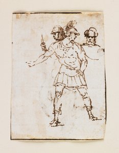 Studio di due soldati romani e una figura barbuta (recto); Studio di un uomo barbuto che cammina con un bastone (verso) da Francesco Allegrini