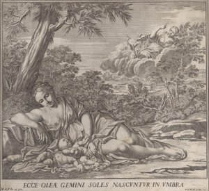 Latona e i suoi gemelli dormienti, Apollo e Diana, in un paesaggio, 1705 da Francesco Antonio Meloni