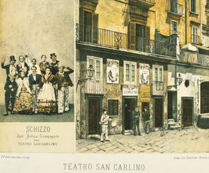 Veduta del Teatro Reale di San Carlo a Napoli, da Napoli dei tempi antichi, di Raffaele d